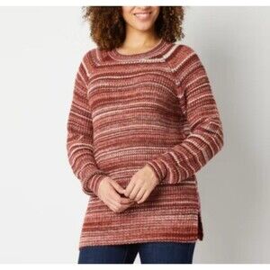 A.N.A. Women’s Medium Striped Knit Sweater Tunic Long Sleeve Rust Red Boho Comfy
